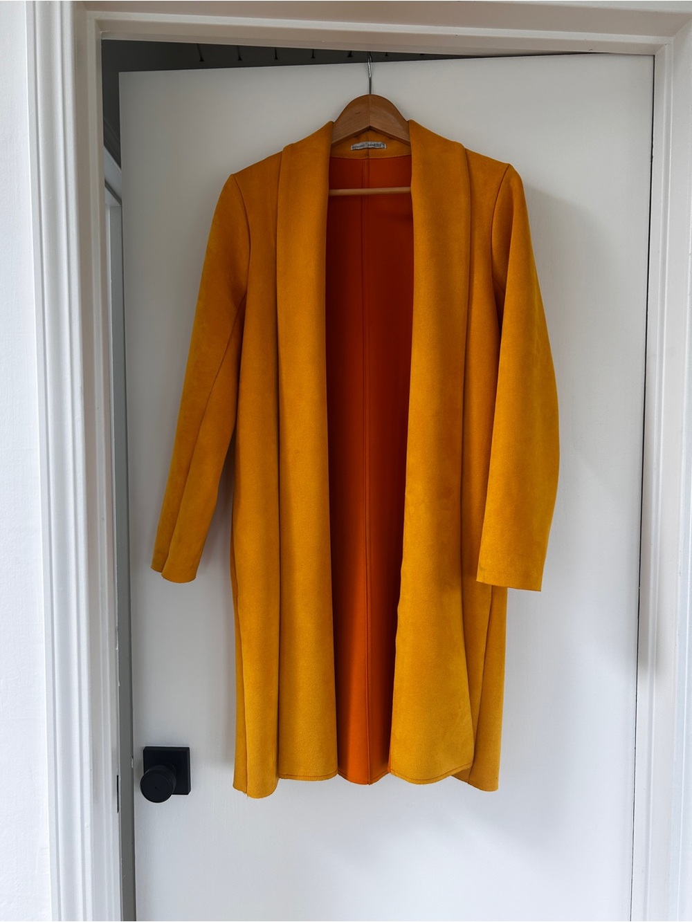 Zara Mustard Yellow Open Front Long Blazer Coat